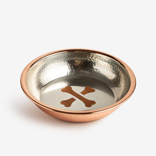 Handcrafted Small Copper Pet Bowl with Bone Motif – Hammered Finish - Alfiq's Store