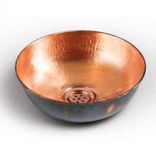 Handcrafted Verdigris Copper Sink – Hammered Green Patina Basin with Copper Drain Cap - Alfiq's Store