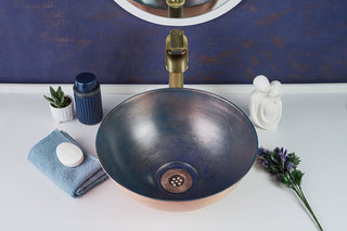 Handmade Blue Copper Bathroom Vessel Sink – Solid Copper with Drain Cap Included - Alfiq's Store
