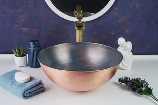 Handmade Blue Copper Bathroom Vessel Sink – Solid Copper with Drain Cap Included - Alfiq's Store