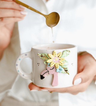 Handmade Ceramic Flamingo Bloom Mug - Alfiq's Store