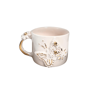 Handmade Ceramic Mug With Real Gold - Plated Butterfly & Floral Design - Alfiq's Store