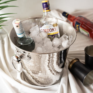 Handmade Chrome - Plated Copper Ice Bucket – Hammered Design with Ring Handles - Alfiq's Store
