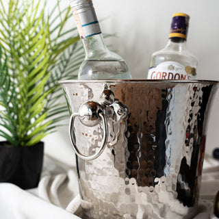 Handmade Chrome - Plated Copper Ice Bucket – Hammered Design with Ring Handles - Alfiq's Store