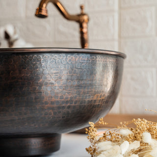 Handmade Dark Copper Vessel Sink - Hammered Solid Copper Bathroom & Kitchen Sink - Drain Cap Included - Alfiq's Store