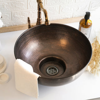 Handmade Dark Copper Vessel Sink - Hammered Solid Copper Bathroom & Kitchen Sink - Drain Cap Included - Alfiq's Store