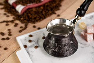 Handmade Dark Solid Copper Turkish Coffee Pot with Wooden Handle – 400ml - Alfiq's Store