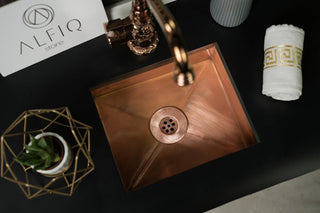 Handmade Embossed Copper Bathroom Sink – Rectangular Vessel, 12" x 8" x 6" - Alfiq's Store