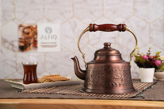 Handmade Engraved Copper Solid Copper Teapot Stovetop, 1.6 Quarts (1.5 Liter) - Alfiq's Store