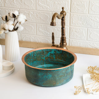 Handmade Green Patina Copper Sink – Farmhouse Vessel & Drop - In Kitchen/Bathroom Basin - Alfiq's Store