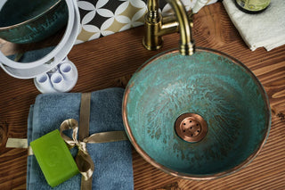 Handmade Green Patina Copper Sink for Kitchen & Bathroom – Eco - Friendly, Pure Copper Vessel with Drain Cap - Alfiq's Store