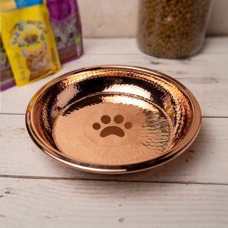 Handmade Hammered Copper Dog Bowl – Luxury Pet Dish with Engraved Bone Print Design - Alfiq's Store