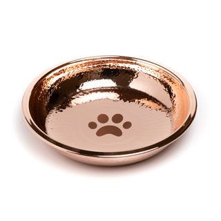Handmade Hammered Copper Dog Bowl – Luxury Pet Dish with Engraved Bone Print Design - Alfiq's Store