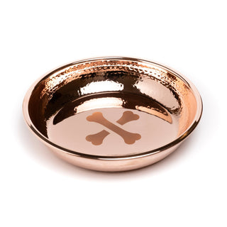 Handmade Hammered Copper Dog Bowl – Luxury Pet Dish with Engraved Bone Print Design - Alfiq's Store