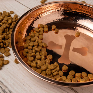 Handmade Hammered Copper Dog Bowl – Luxury Pet Dish with Engraved Bone Print Design - Alfiq's Store