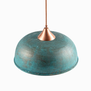 Handmade Hammered Copper Green Patina Pendant Light – Complete Set with Accessories - Alfiq's Store