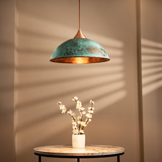 Handmade Hammered Copper Green Patina Pendant Light – Timeless Farmhouse Elegance - Alfiq's Store