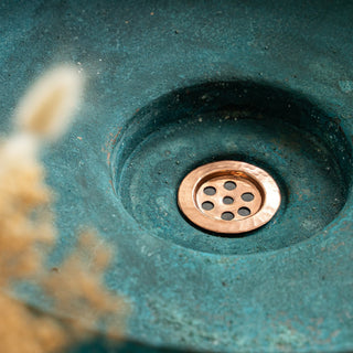 Handmade Hammered Copper Green Verdigris Patina Sink – Round Vessel Bathroom or Kitchen Basin - Alfiq's Store