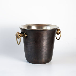 Handmade Hammered Copper Ice Bucket – Dark Copper with Brass Handles - Alfiq's Store