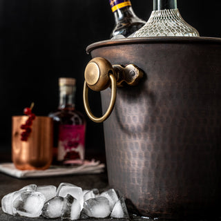 Handmade Hammered Copper Ice Bucket – Dark Copper with Brass Handles - Alfiq's Store