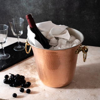 Handmade Hammered Copper Ice Bucket – Solid Copper with Brass Handles - Alfiq's Store