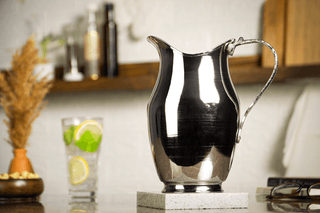 Handmade Hammered Copper Pitcher in Silver Finish – 1500ml Bedside Water Jug - Alfiq's Store