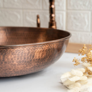 Handmade Hammered Copper Vessel Sink – Drop - In Bathroom & Kitchen Sink with Drain Cap - Alfiq's Store