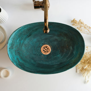 Handmade Hammered Dark Copper Oval Sink Basin - Copper Framhouse Kitchen and Bathroom Sink - Alfiq's Store