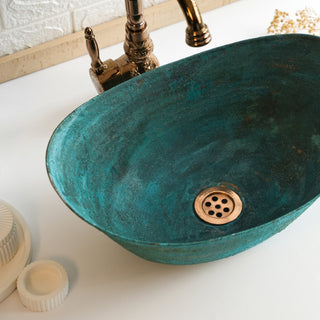 Handmade Hammered Dark Copper Oval Sink Basin - Copper Framhouse Kitchen and Bathroom Sink - Alfiq's Store