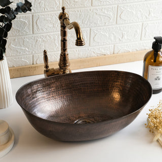 Handmade Hammered Dark Copper Oval Sink Basin - Copper Framhouse Kitchen and Bathroom Sink - Alfiq's Store