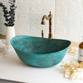 Handmade Hammered Dark Copper Oval Sink Basin - Copper Framhouse Kitchen and Bathroom Sink - Alfiq's Store