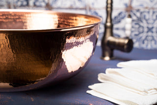Handmade Matte Copper Sink Washbasin – Hammered Vessel Sink with Drain Cap - Alfiq's Store