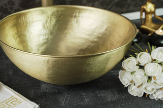 Handmade Matte Solid Brass Bathroom Sink – 16" Hammered Oval Vessel with Drain Cap - Alfiq's Store