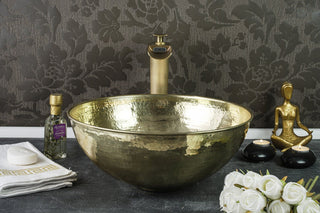 Handmade Matte Solid Brass Bathroom Sink – 16" Hammered Oval Vessel with Drain Cap - Alfiq's Store