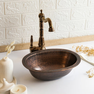 Handmade Oval Copper Drop - In Sink – Dark & Pure Copper Vessel for Kitchen & Bathroom - Alfiq's Store