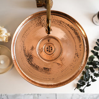 Handmade Pure Copper Vessel Sink – Hammered Bathroom & Kitchen Basin - Alfiq's Store