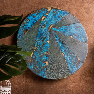 Handmade Solid Copper Wall Art With Verdigris Patina – Geometric Contrast Design - Alfiq's Store