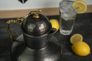 Heavy Duty Solid Copper Pitcher with Lid | Handmade Copper Water Jug | Matte Black Shiny Copper Color | Hand Hammered - Alfiq's Store