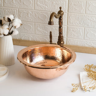 Round Solid Copper Kitchen & Bathroom Sink – Handmade Farmhouse Drop - In/Undermount - Alfiq's Store
