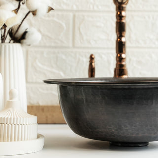 Round Solid Copper Kitchen & Bathroom Sink – Handmade Farmhouse Drop - In/Undermount - Alfiq's Store