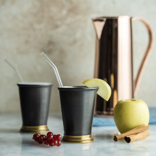 Set of Two Dark Copper Tumblers with Brass Accents – 400ml - Alfiq's Store