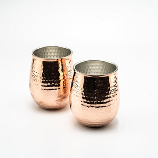Set of Two Hand - Hammered Copper Glasses – 450ml Stemless Drinkware - Alfiq's Store