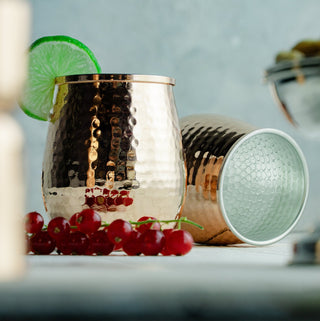 Set of Two Hand - Hammered Copper Glasses – 450ml Stemless Drinkware - Alfiq's Store