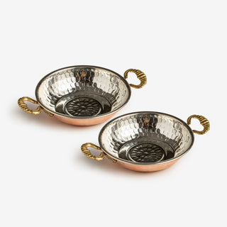 Set Of Two Handcrafted Mini Copper Appetizer Dishes With Brass Handles - Alfiq's Store