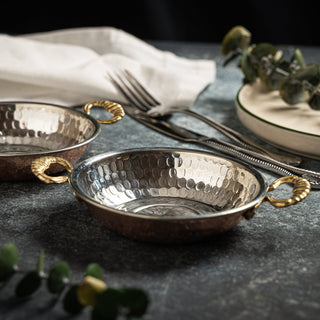 Set Of Two Handcrafted Mini Copper Appetizer Dishes With Brass Handles - Alfiq's Store
