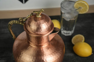 Solid Copper Pitcher with Lid (Dark Copper) | Handmade Copper Water Jug - Alfiq's Store