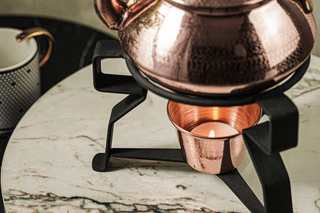 Solid Copper Tea Kettle With Iron Warmer Stand | Handmade Copper Teapot & Housewarming Gift (1.5 Quartz) - Alfiq's Store