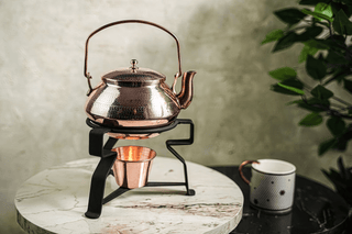 Solid Copper Tea Kettle With Iron Warmer Stand | Handmade Copper Teapot & Housewarming Gift (1.5 Quartz) - Alfiq's Store