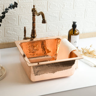Solid Copper Undermount Kitchen and Bathroom Sink | Handmade Hammered Copper Vessel Sink *Drain Cap Included* - Alfiq's Store
