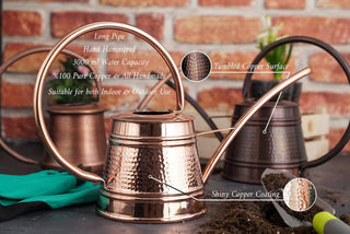 Solid Pure Copper Watering Can for Garden | Handmade Copper Planter Vessel 2000ml | Long Spout Model - Alfiq's Store